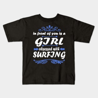 Surfing wave coast surfboard girl power Kids T-Shirt